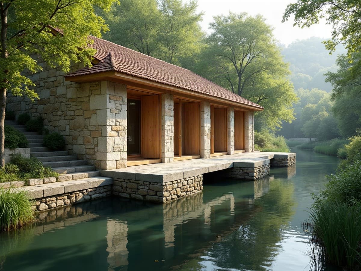 Un ancien lavoir en pierre au bord de la Vienne, structure basse ouverte sur l'eau, entourée de verdure