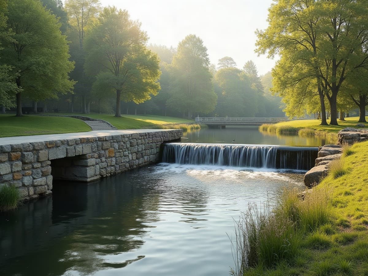 Le déversoir Saint-Julien sur la Seine, ouvrage en pierre et maçonnerie, berges naturelles et eau calme